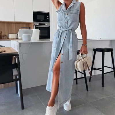 Chelsea™ – Stylish Denim Button Down Maxi Dress