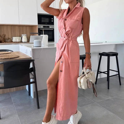 Chelsea™ – Stylish Denim Button Down Maxi Dress