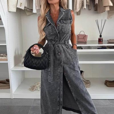 Chelsea™ – Stylish Denim Button Down Maxi Dress