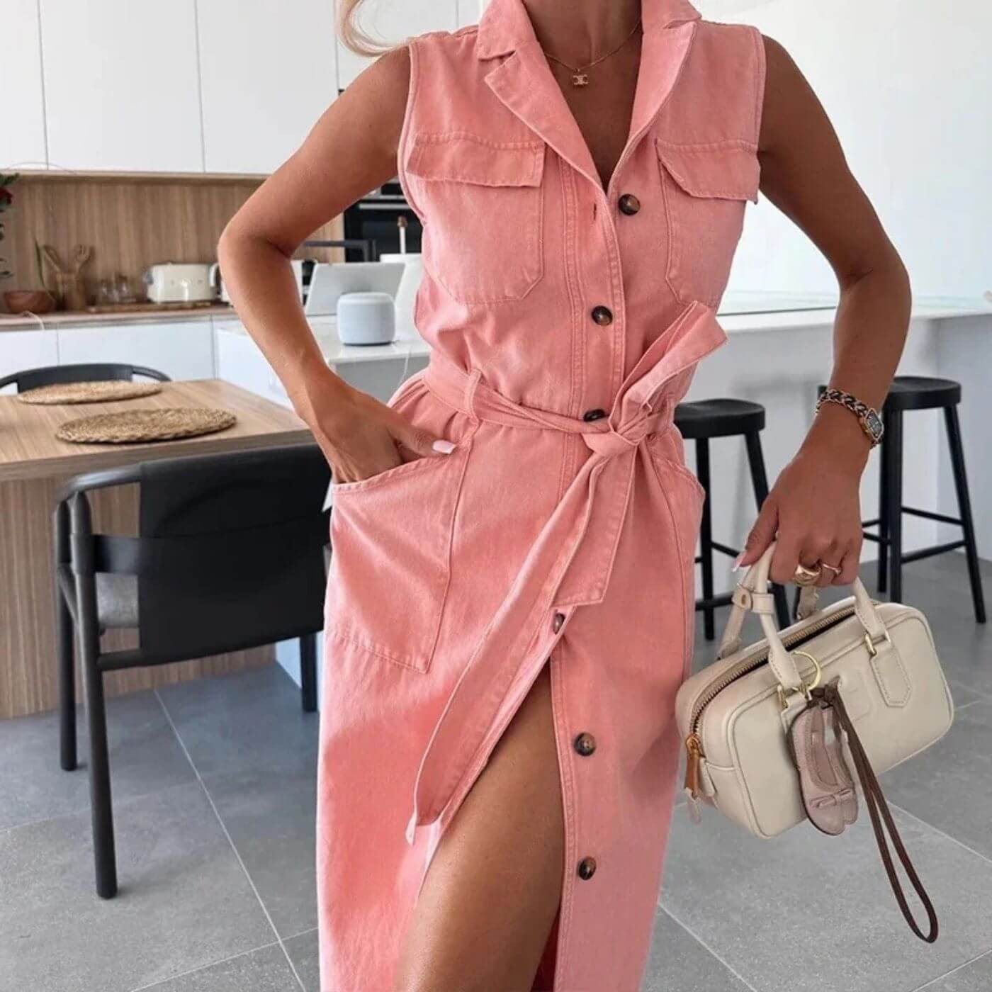 Chelsea™ – Stylish Denim Button Down Maxi Dress