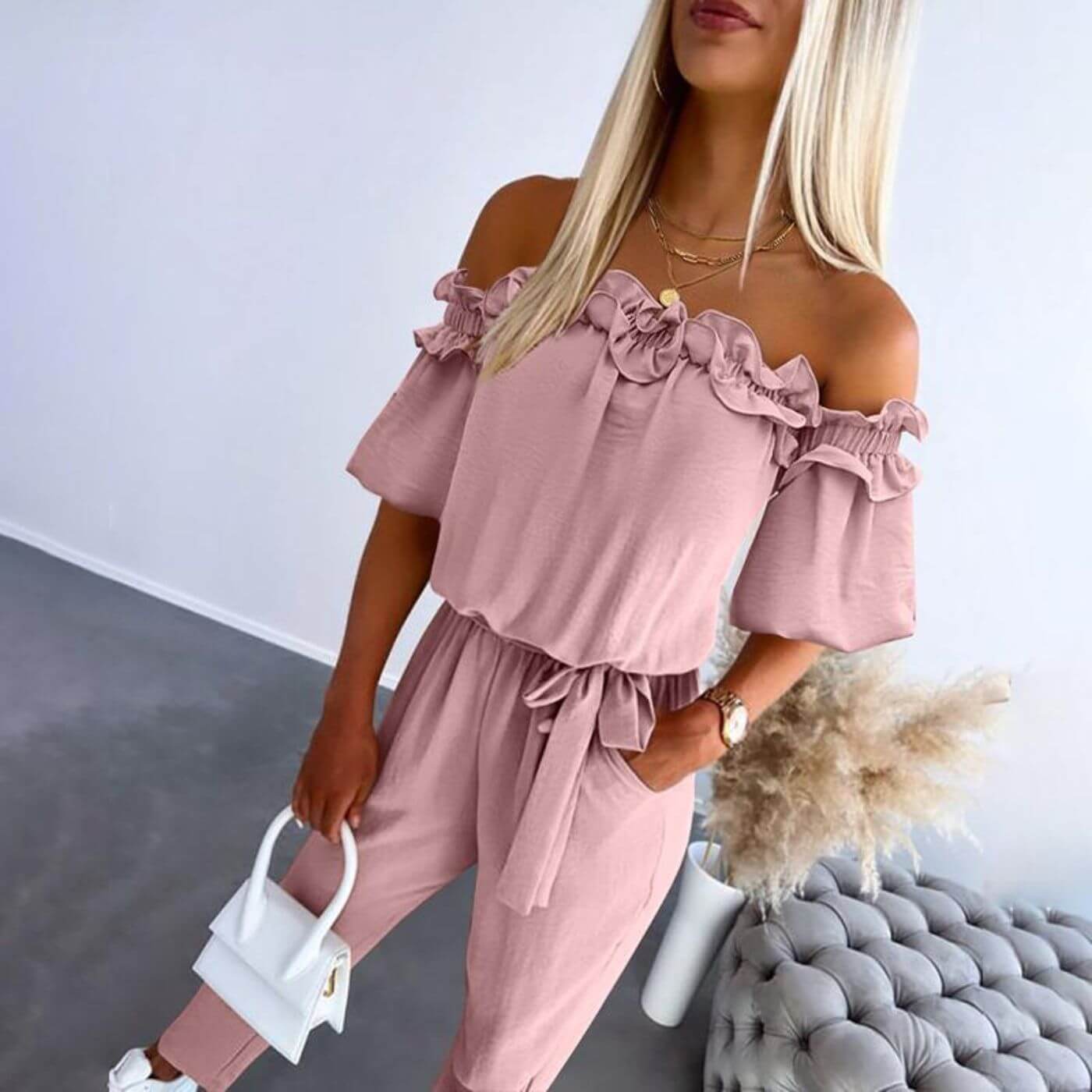 Claire™ - Stylish Off Shoulder Tie Waist Jumpsuit