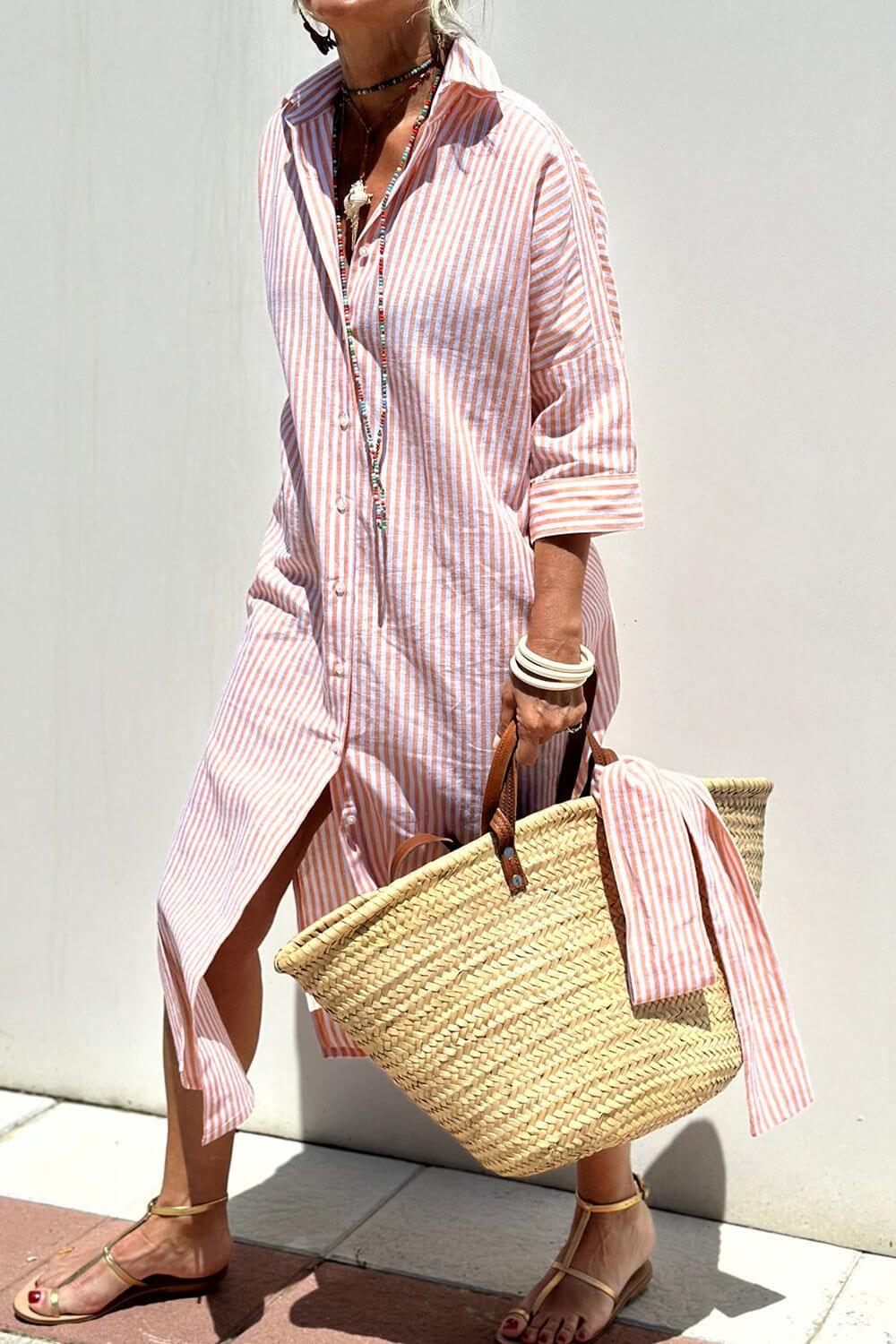 Lydia™ – Elegant Stripes Shirt Dress
