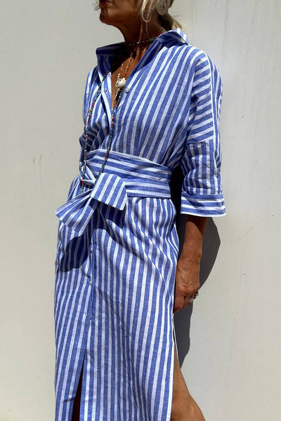 Lydia™ – Elegant Stripes Shirt Dress