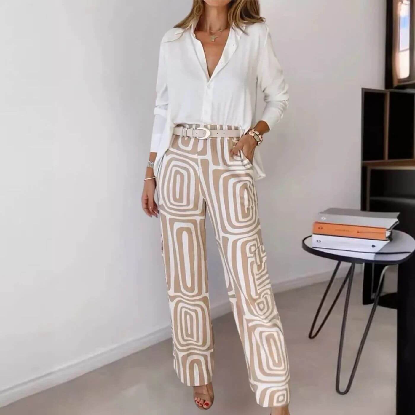 Micaela™ – Stylish Blouse and Trouser Set with Belt