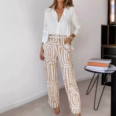 Micaela™ – Stylish Blouse and Trouser Set with Belt