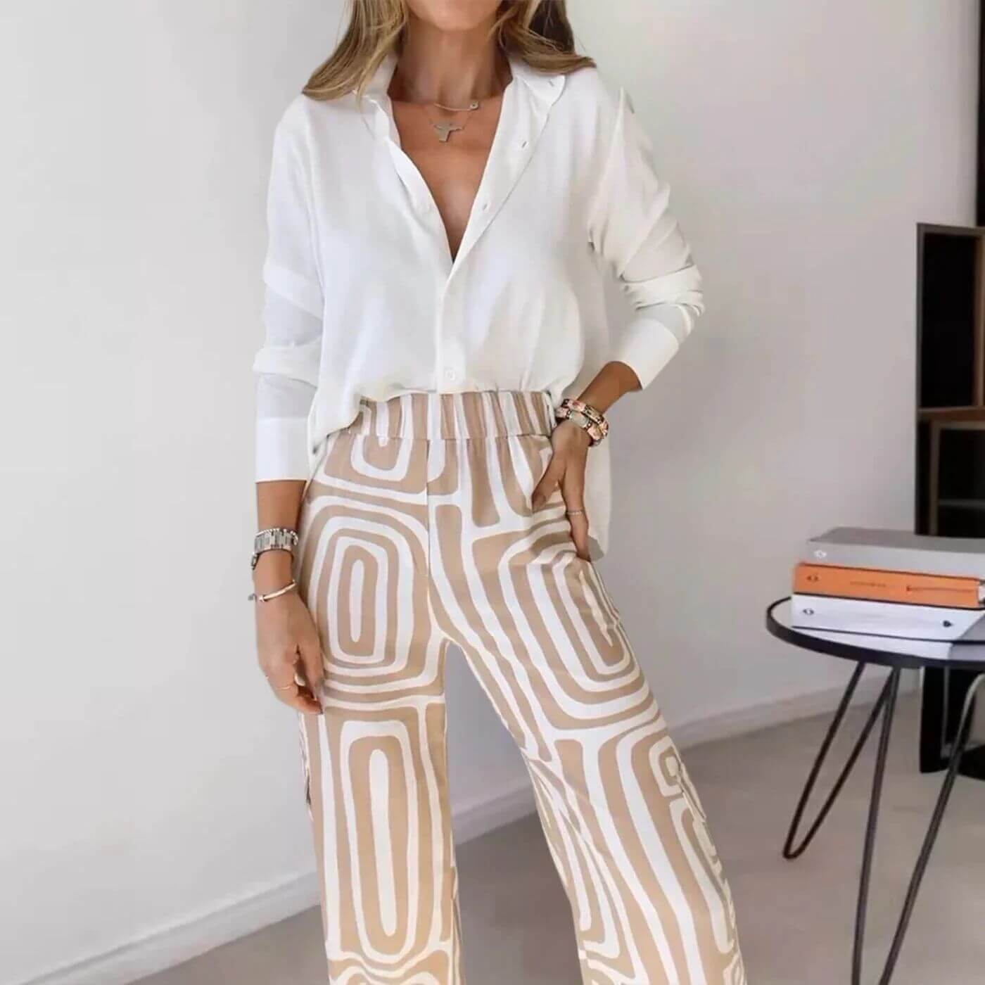 Micaela™ – Stylish Blouse and Trouser Set with Belt