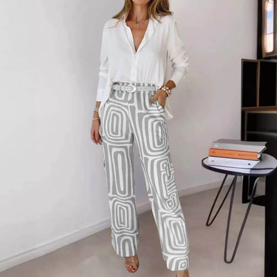 Micaela™ – Stylish Blouse and Trouser Set with Belt