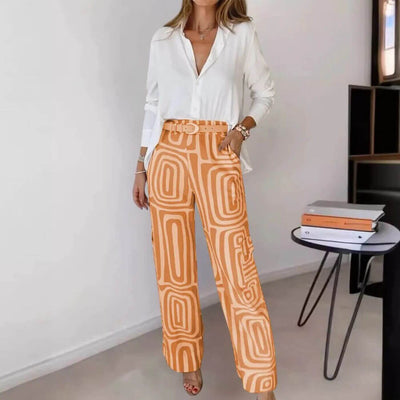 Micaela™ – Stylish Blouse and Trouser Set with Belt