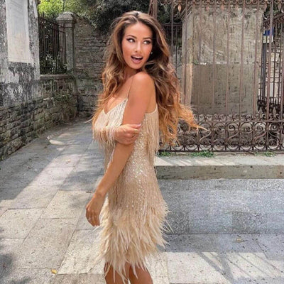 Miranda™ – Stylish Feather Mini Dress