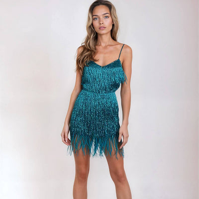 Miranda™ – Stylish Feather Mini Dress