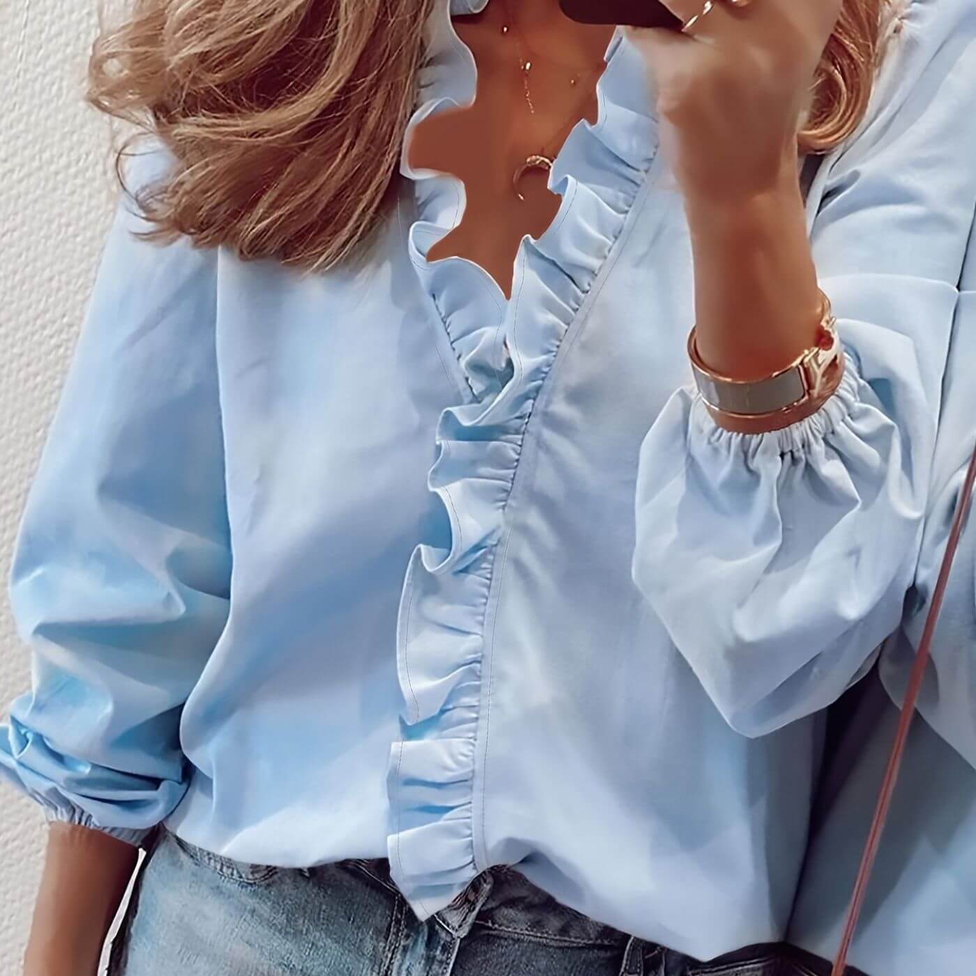 Rachel™ – Elegant Ruffled V-Neck Blouse