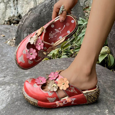 Scarlett™ – Vintage Red Blossom Sandals