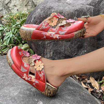 Scarlett™ – Vintage Red Blossom Sandals