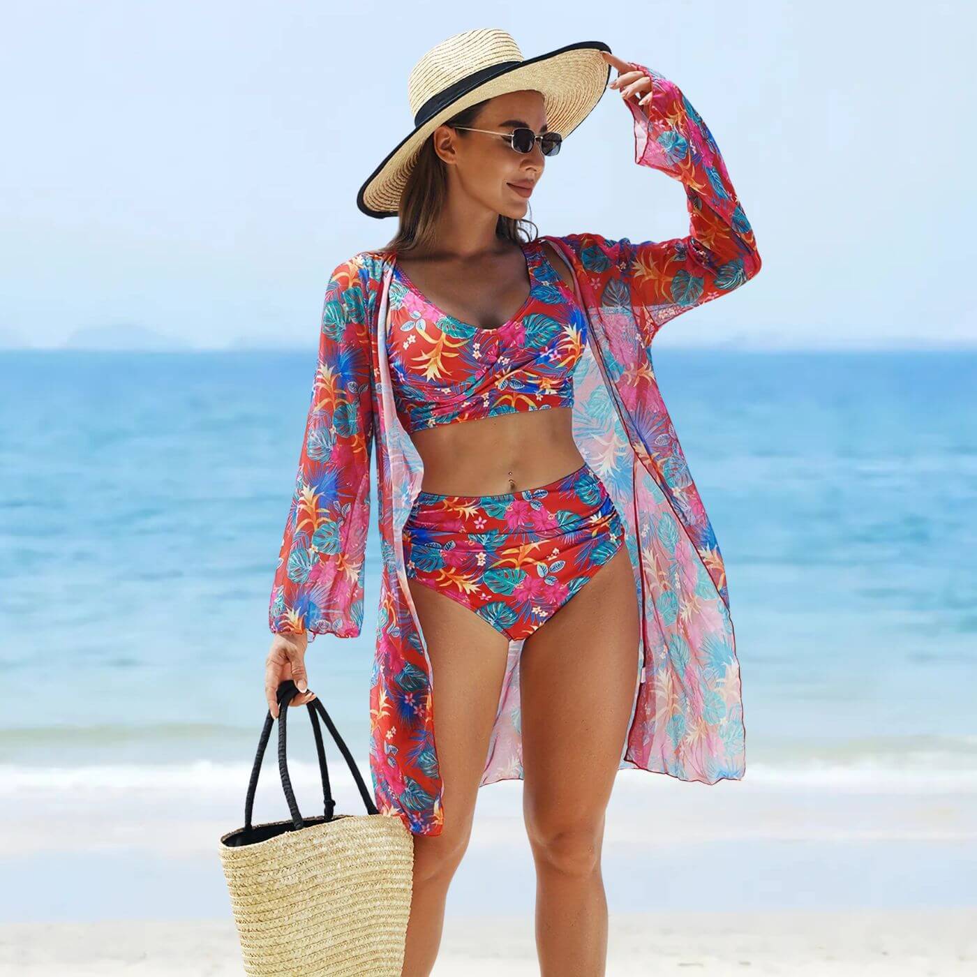 Tiffany™ – High Waist Tropical 3 Piece Bikini Set