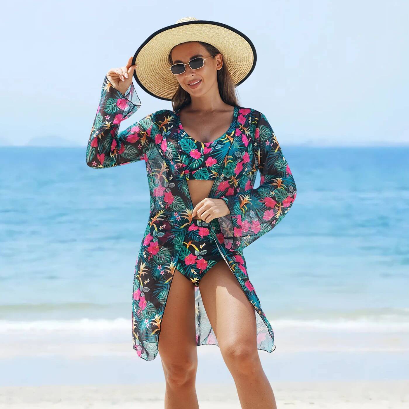 Tiffany™ – High Waist Tropical 3 Piece Bikini Set